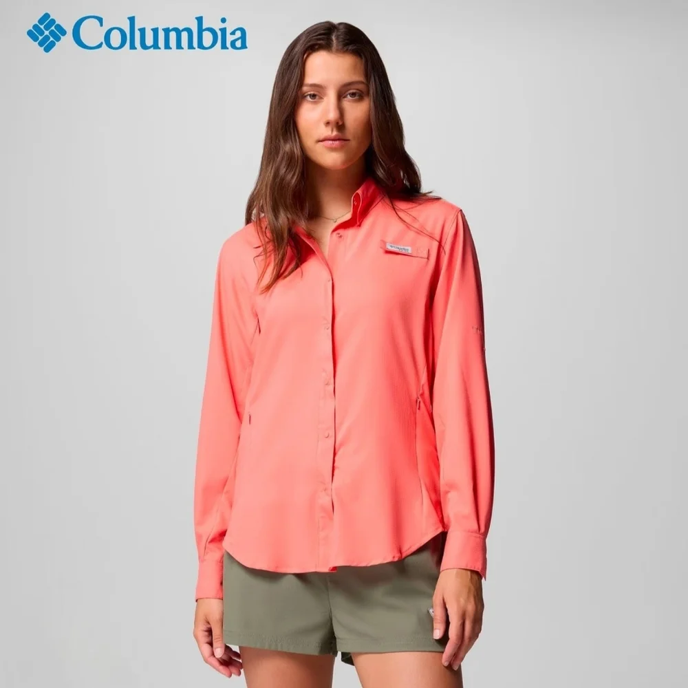 Columbia PFG Omni-Shade Long Sleeve Shirt Women's M Blue Coral Pink Plaid - Picture 4 of 16